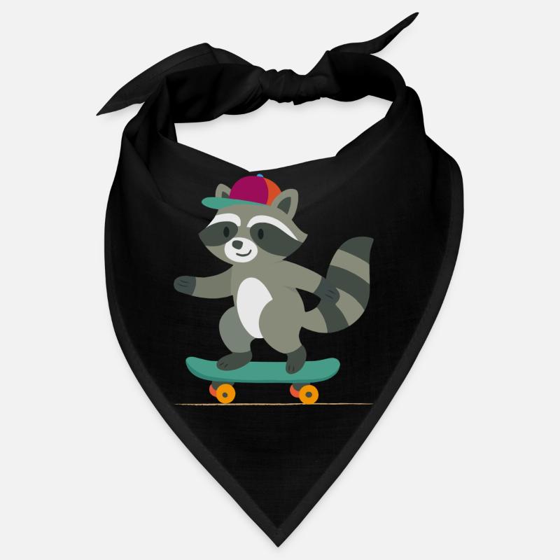 Skateboard-Waschbär mit Basecap Bandana