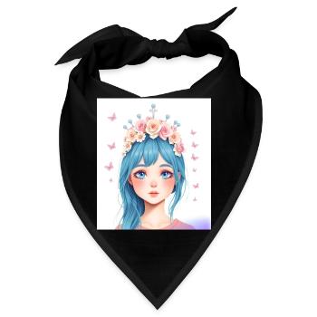 Blauhaar Mädchen mit Blumenkranz - Bandana - Schwarz - Vorne