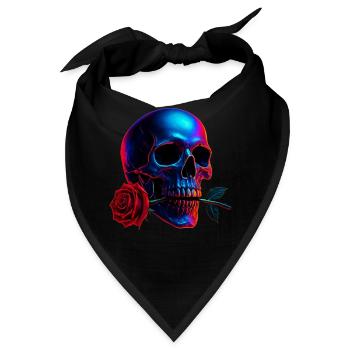 Totenkopf Rose Dark Art Neon Schädel Motiv - Bandana - Schwarz - Vorne