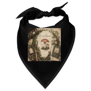 Pilz Illustration Retro Wandbild Wald Deko Poster - Bandana - Schwarz - Vorne
