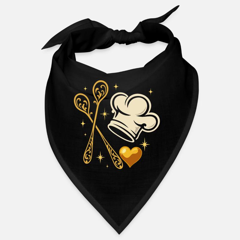 Toque de chef dorée avec cuillères en bois Bandana