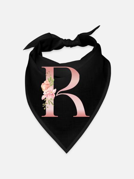 B Floral Gradient - Floral art letter - Bandana - black - Front