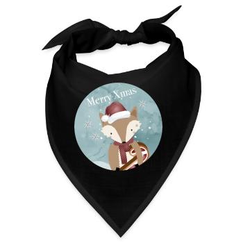 goldiger Fuchs für Weihnachten mit Weihnachtsmütze - Bandana - Schwarz - Vorne