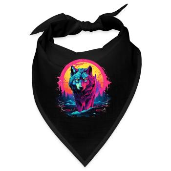 Wolf Wolfskopf Wölfe Wolfsrudel Natur Neon Bunt - Bandana - Schwarz - Vorne
