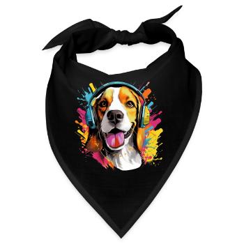 Bunter Beagle mit Kopfhörer Farbspritzer - Bandana - Schwarz - Vorne
