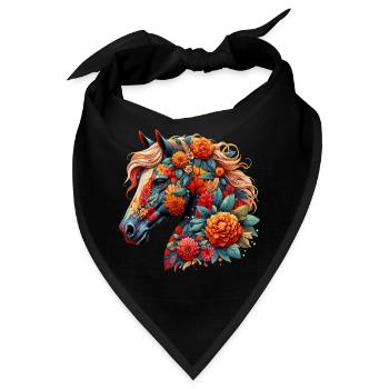 Pferd mit Blumen geschmückt - Bandana - Schwarz - Vorne