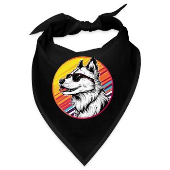 Lässiger Husky mit Sonnenbrille - Bandana - Schwarz - Vorne