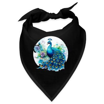 Pfau Blumen Pfauenfeder Exotisch Farbenfroh Bunt - Bandana - Schwarz - Vorne