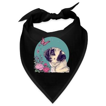Mops und Schmetterling - Bandana - Schwarz - Vorne