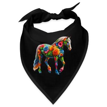 Pferd mit Blumen geschmückt - Bandana - Schwarz - Vorne