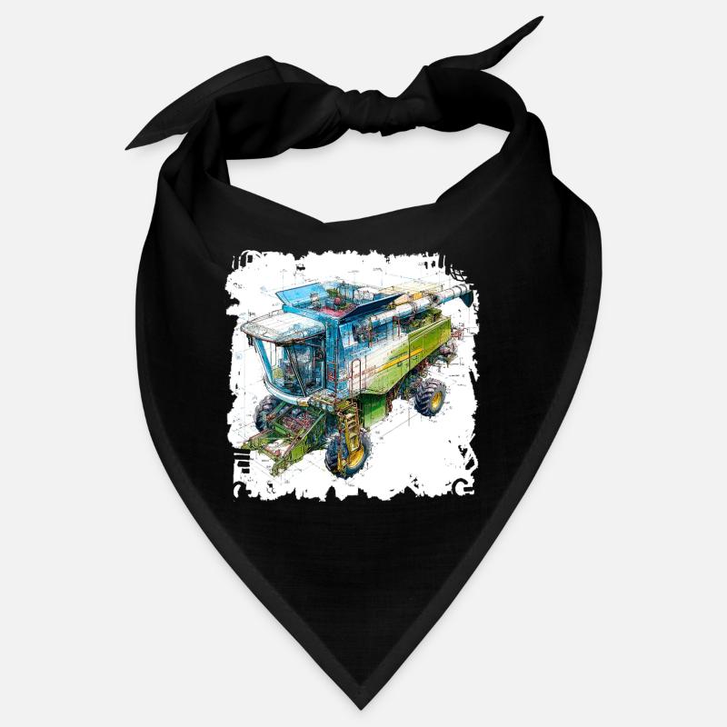 Colored Blueprint Threshing Machine, CAD Design Bandana