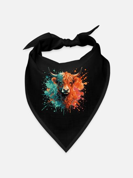 Highland Cattle Watercolor Painting – Color Splash Animal Art - Bandana - black