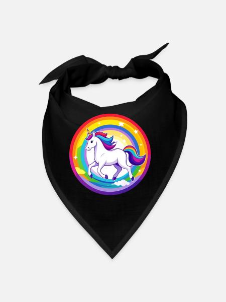 Unicorn Flying Over Rainbow Sky Motif - Bandana - black - Front