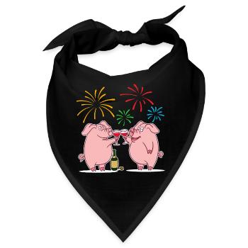 Glücksschwein Glücksbringer Silvester Neujahr - Bandana - Schwarz - Vorne