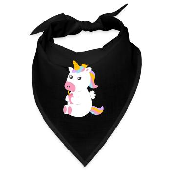 Süßes sitzendes Einhorn mit Getränk - Bandana - Schwarz - Vorne