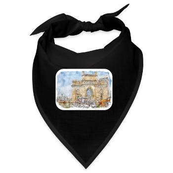 Mumbai Indien Aquarell Skizze gezeichnetes Gemälde - Bandana - Schwarz - Vorne