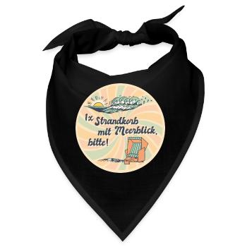 1x Strandkorb mit Meerblick, bitte Spruch Retro - Bandana - Schwarz - Vorne