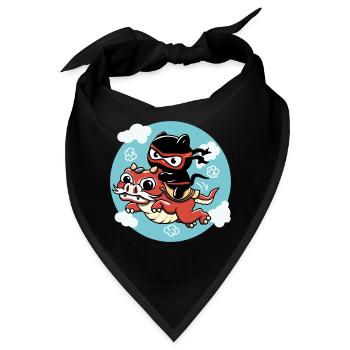 Kawaii Ninja Katze reitet auf einem roten Drachen - Bandana - Schwarz - Vorne