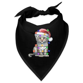 Leopard mit Weihnachtmütze und Lichter - Bandana - Schwarz - Vorne