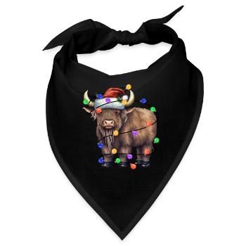Kuh mit Weihnachtmütze und Lichter - Bandana - Schwarz - Vorne