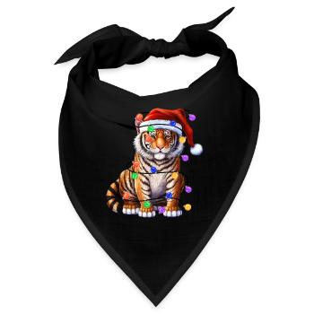 Tiger mit Weihnachtmütze und Lichter - Bandana - Schwarz - Vorne