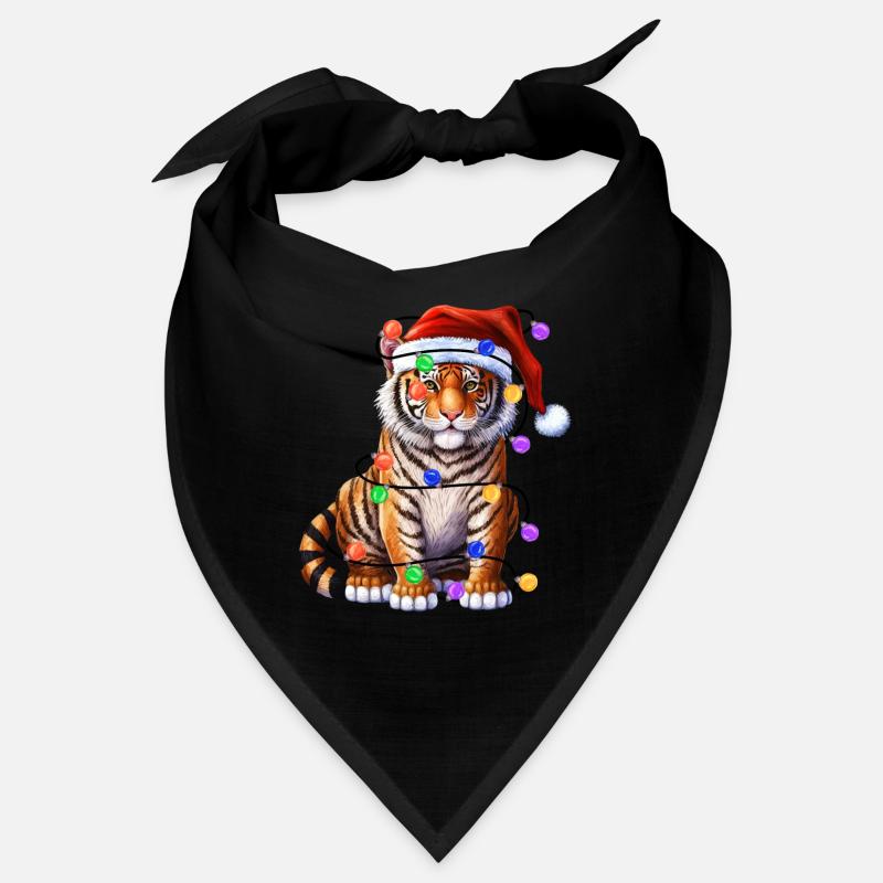 Tiger with Christmas hat and lights Bandana