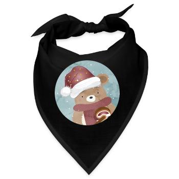 goldiger Bär für Weihnachten mit Weihnachtsmütze - Bandana - Schwarz - Vorne