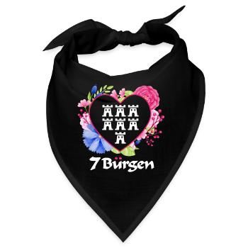Siebenbürger Wappen mit Blumen Herz weiße Schrift - Bandana - Schwarz - Vorne