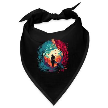Frau als feenhafter Waldgeist Aquarell Airbrush - Bandana - Schwarz - Vorne