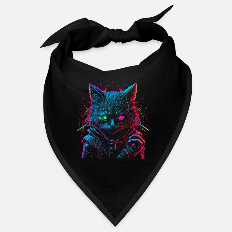 Neon Punk Hacker Cat - Bandana - black