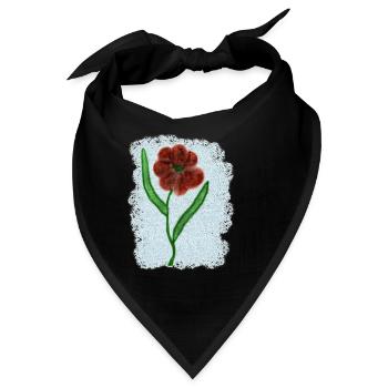 Rostrote Blume mit Grünen Blättern - Bandana - Schwarz - Vorne