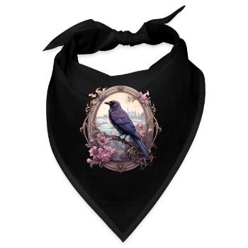 Rabe in einem romantischen ovalen Rahmen - Bandana - Schwarz - Vorne