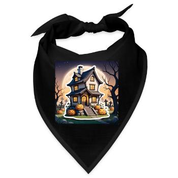 Halloween Spukhaus bei Vollmond und Kürbisse - Bandana - Schwarz - Vorne