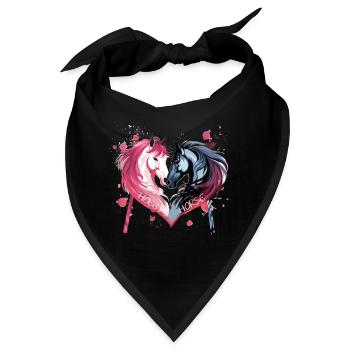 Pferdeköpfe in Herzform - Bandana - Schwarz - Vorne