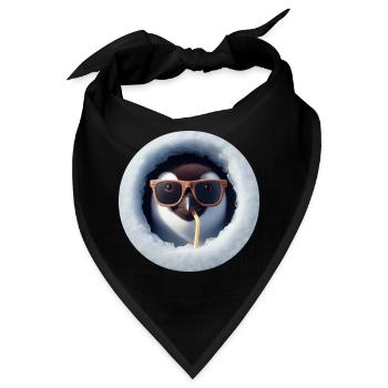 Pinguin mit Sonnenbrille und Strohhalm durch Eis - Bandana - Schwarz - Vorne
