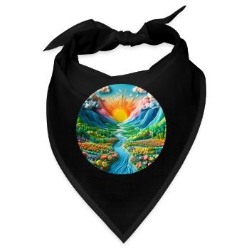 Landschaft bunt mit Sonne Berge und See aus Knete - Bandana - Schwarz - Vorne