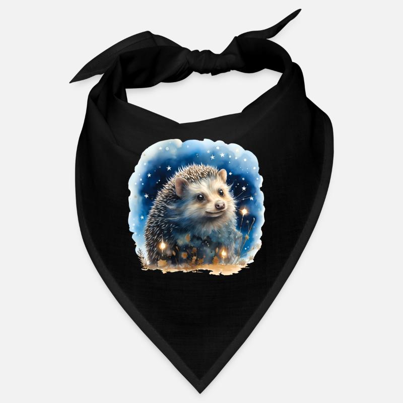 Hérisson aquarelle avec ciel étoilé - Bandana - noir