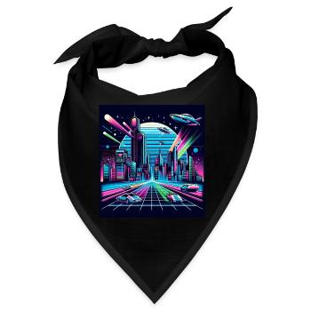 Synthwave Stadt mit UFOs - Bandana - Schwarz - Vorne