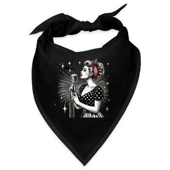 Rockabilly Sängerin Frau Mikrofon Mikro Geschenk - Bandana - Schwarz - Vorne