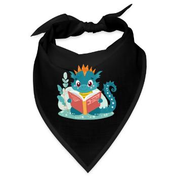 Kleiner Drache mit Buch - Bandana - Schwarz - Vorne