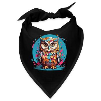 Liebenswerte Eule auf Farbklecksen - Bandana - Schwarz - Vorne