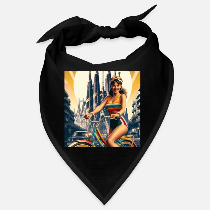 Barcelone rétro : Belle fille à vélo Bandana