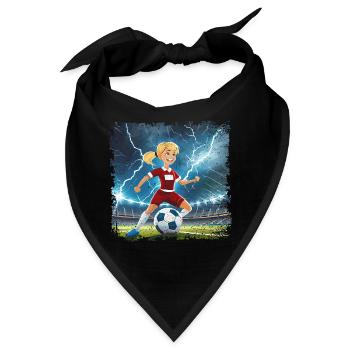 Fussballerin Comicfigur Stadion mit Blitzen - Bandana - Schwarz - Vorne