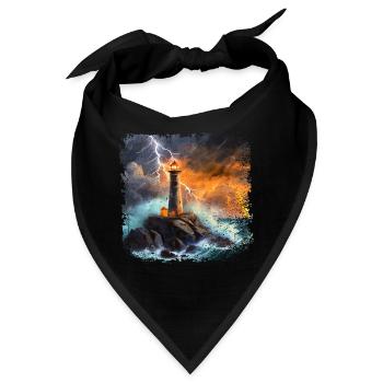 Leuchtturm der nachts auf das Meer hinausstrahlt - Bandana - Schwarz - Vorne