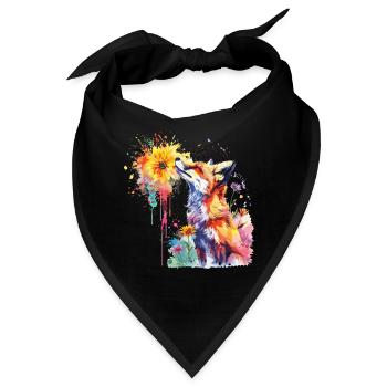 Fuchs mit Aquarellblume, Fuchs - Bandana - Schwarz - Vorne