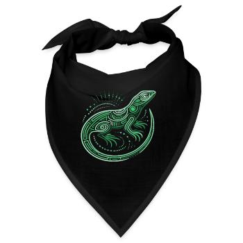 Eidechsen-Grüntöne, Aborigine-Motive, Tribal - Bandana - Schwarz - Vorne