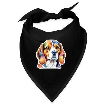 Beagle Wasserfarben - Bandana - Schwarz - Vorne