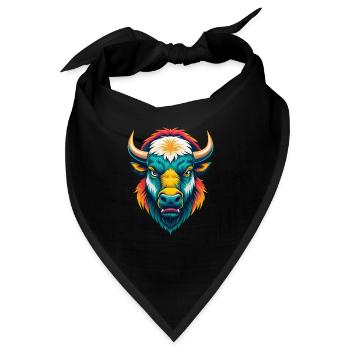 Bison Niedliche Kawaii Cartoon Clipart Tier Gesicht - Bandana - Schwarz - Vorne