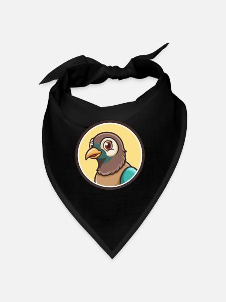 Taube Kawaii Cartoon Figur Tier Haustier Gesicht - Bandana - Schwarz - Vorne