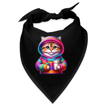 Bunte Katze - Bandana - Schwarz - Vorne